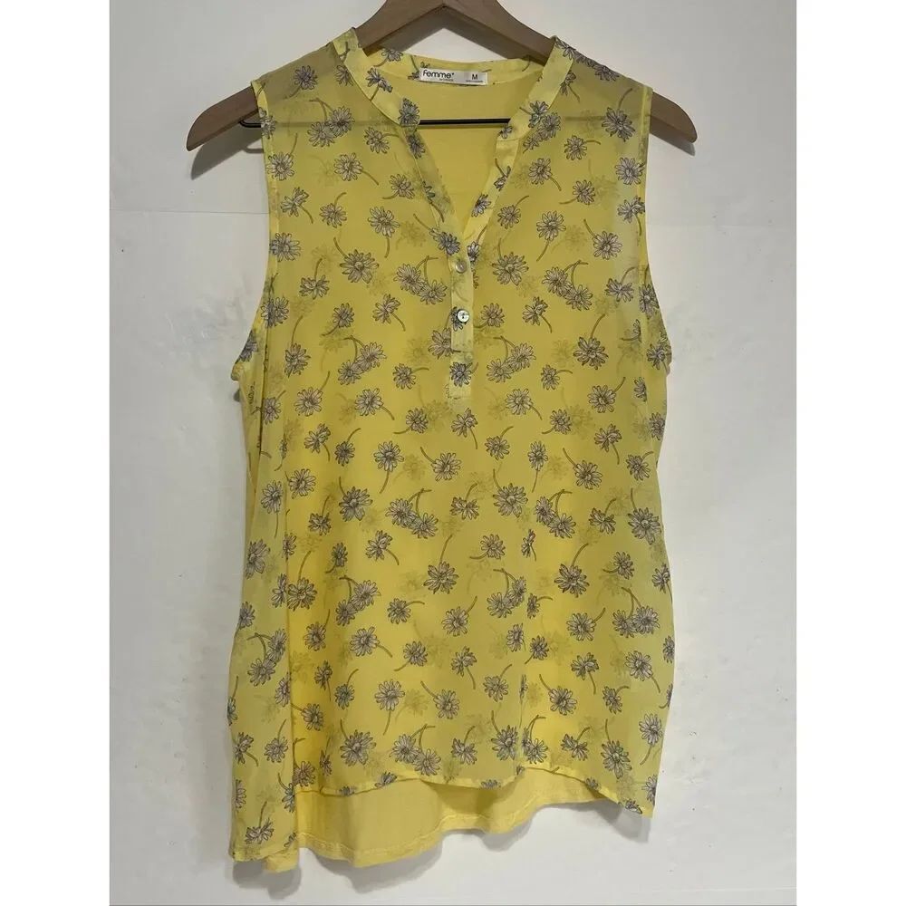 Femme Yellow With Black Floral Pattern   Size M